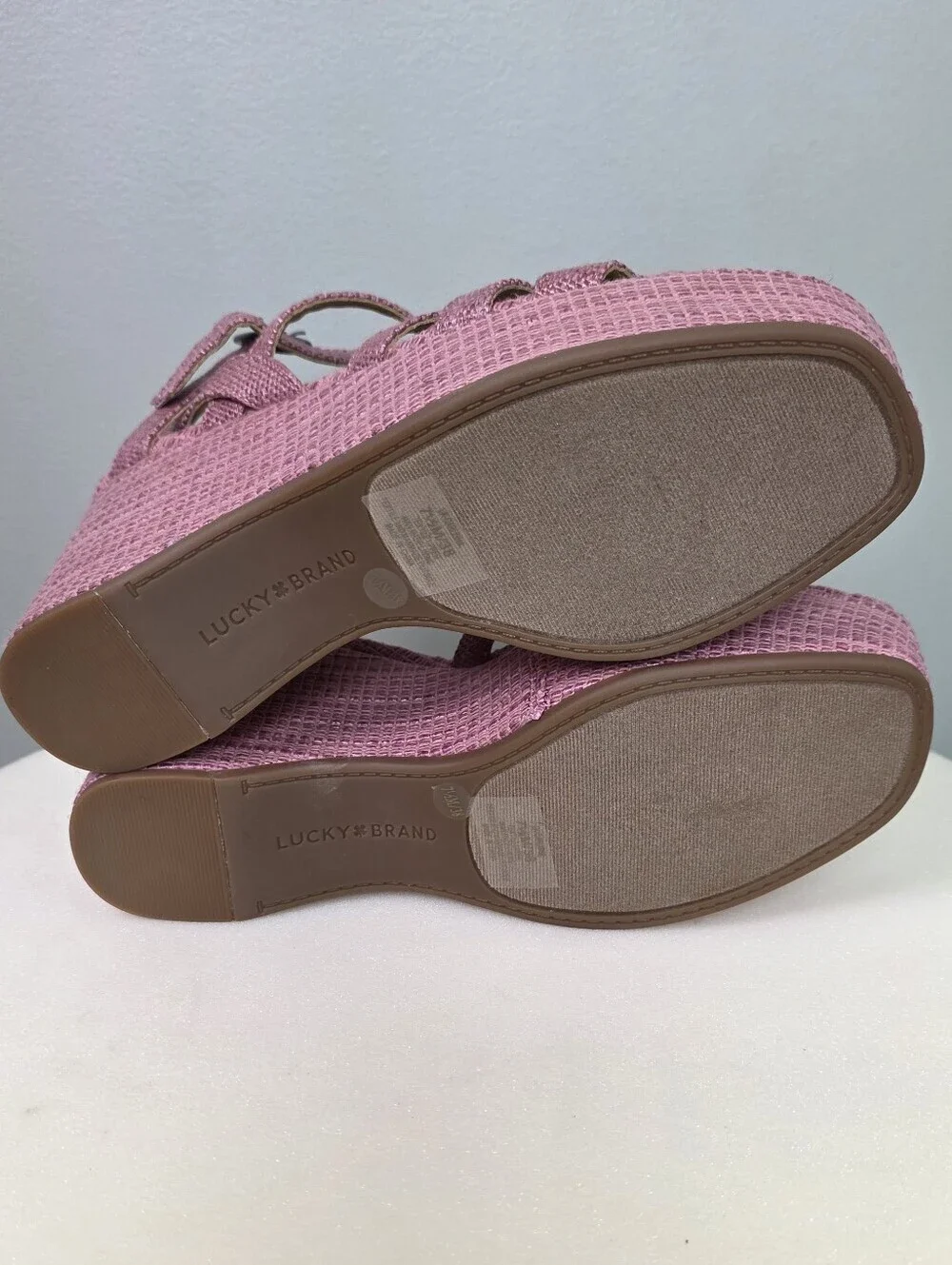 Lucky Brand Carlisha Wedge Platform Sandal Rose Vada Woven Pink 7.5M NEW!